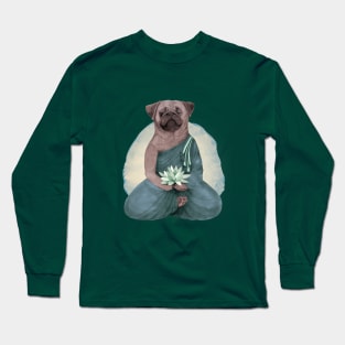 meditating pug with lotus flower 2 Long Sleeve T-Shirt